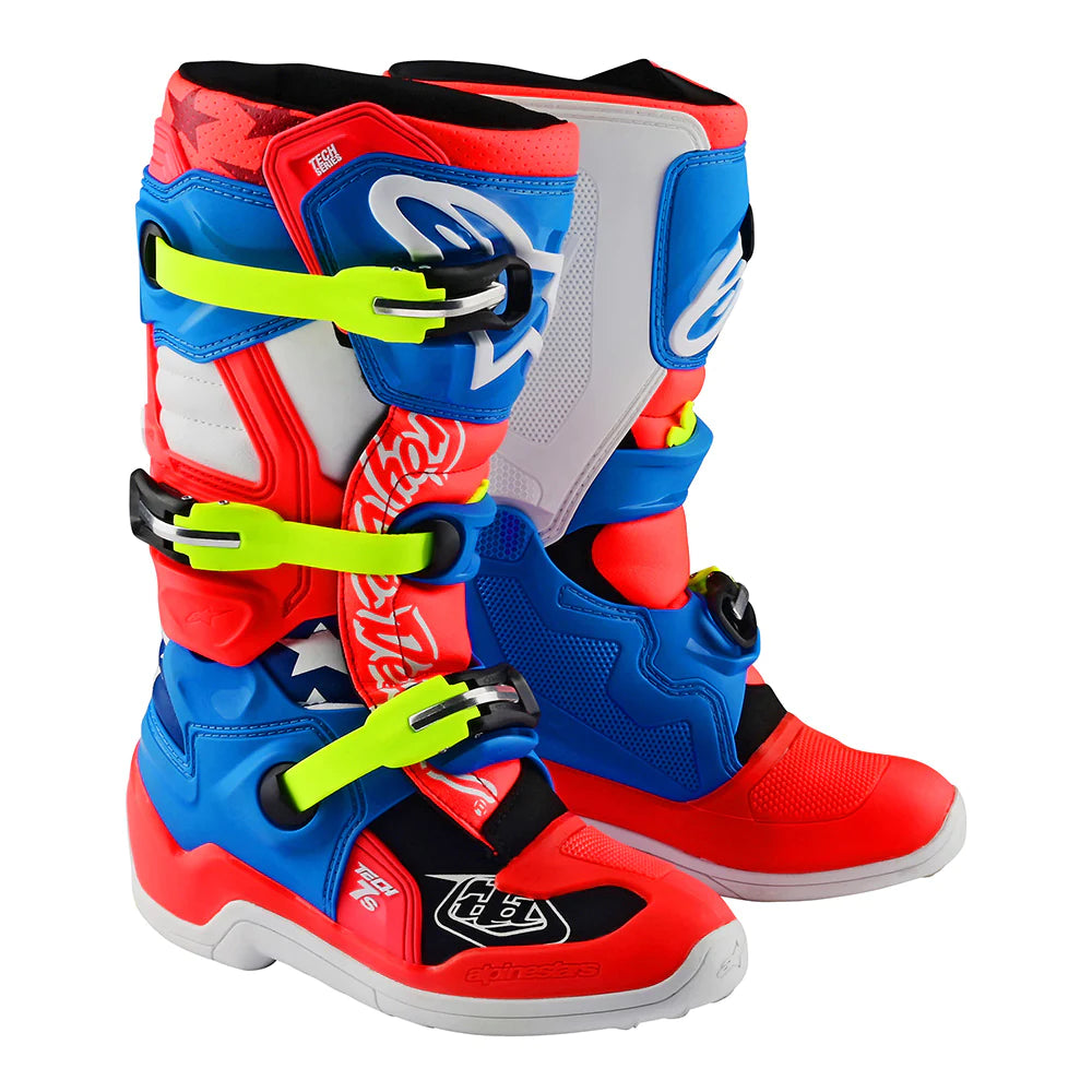 YOUTH ALPINESTARS TECH 7S MX BOOT SOLID ROCKET RED / WHITE / BLUE